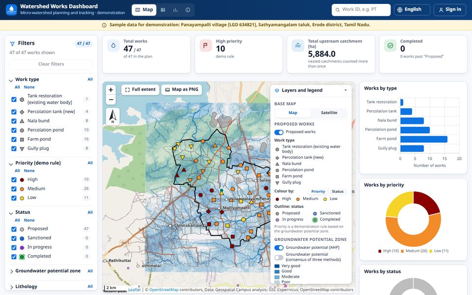Watershed Works Dashboard map view